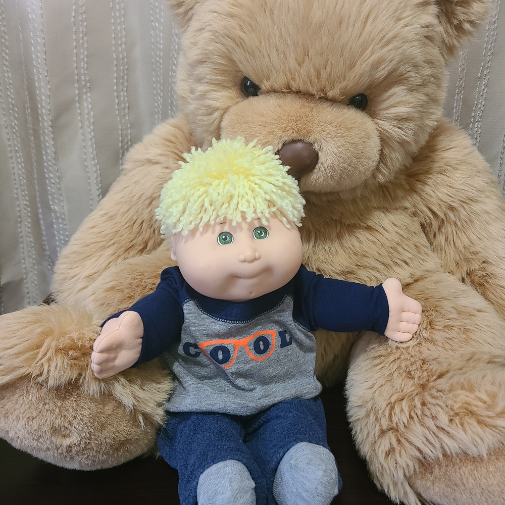 Vintage Cabbage Patch OlympiKids 1996 Boy Doll Green Eyes Fuzzy Blonde Hair